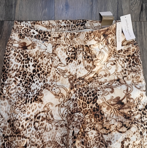 Chicos Leopard Print Design Stretch Denim  Pants - Picture 3 of 5